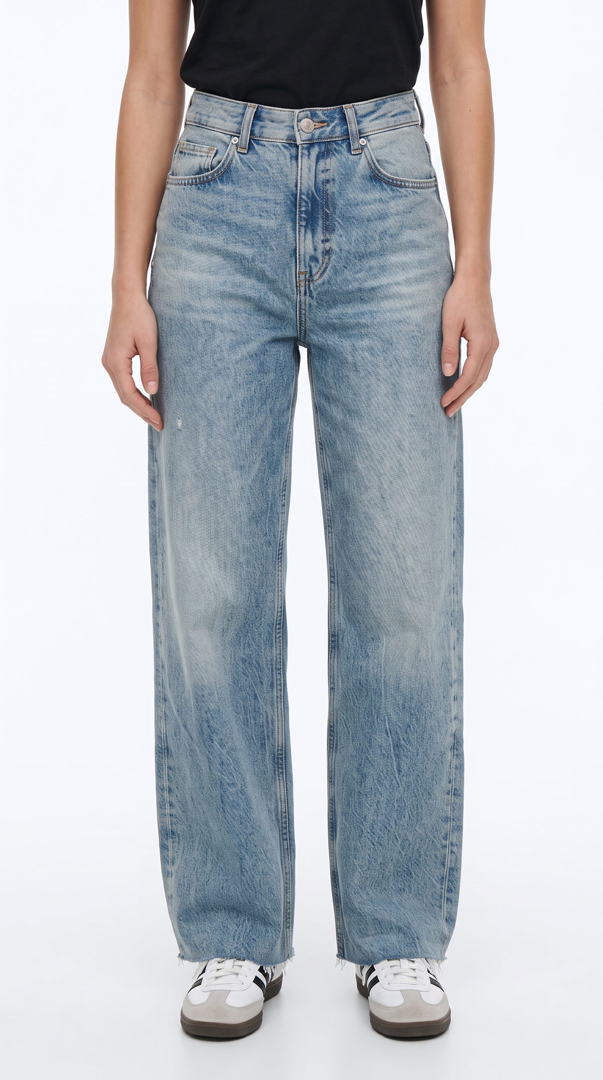Yüksek Bel Kesik Paça Wide Leg Kot Pantolon - 4. görsel