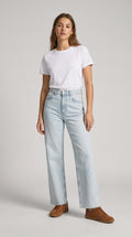 Buz Mavisi Bilek Boy Wide Leg Kot Pantolon
