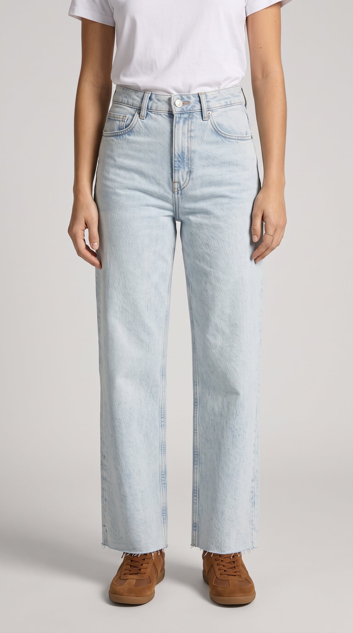 Buz Mavisi Bilek Boy Wide Leg Kot Pantolon - 4. görsel