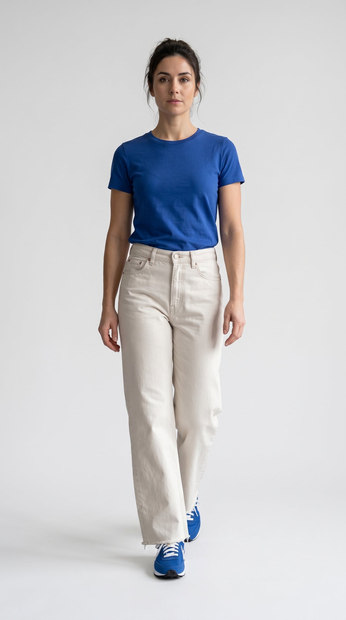 Ekru Kesik Paça Wide Leg Kot Pantolon