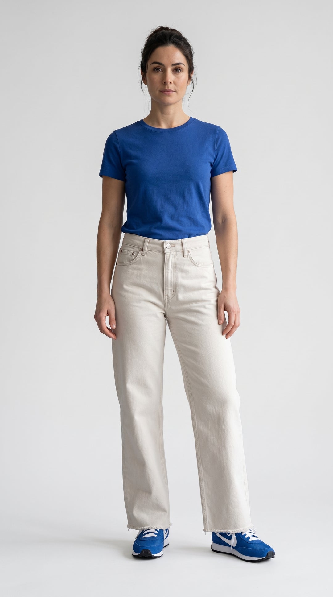 Ekru Kesik Paça Wide Leg Kot Pantolon - 2. görsel