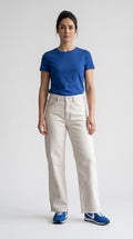 Ekru Kesik Paça Wide Leg Kot Pantolon - 2. görsel