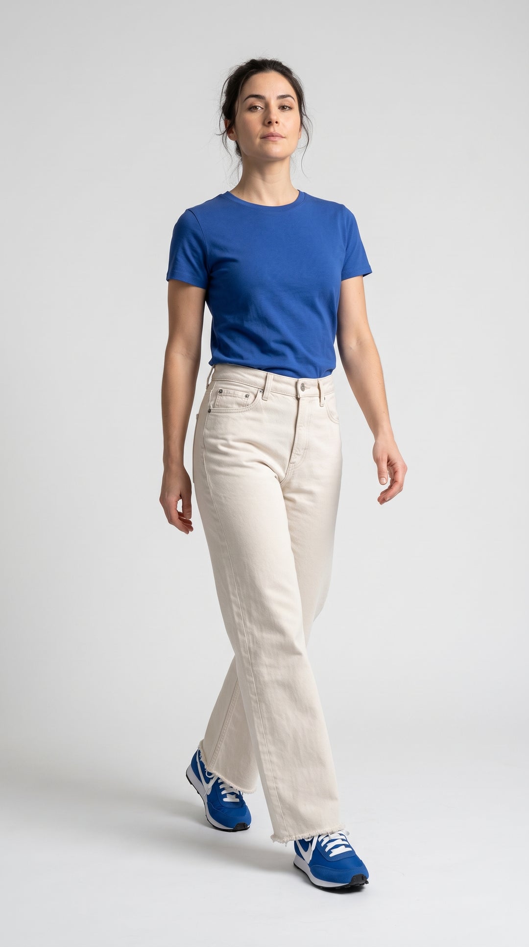 Ekru Kesik Paça Wide Leg Kot Pantolon - 3. görsel