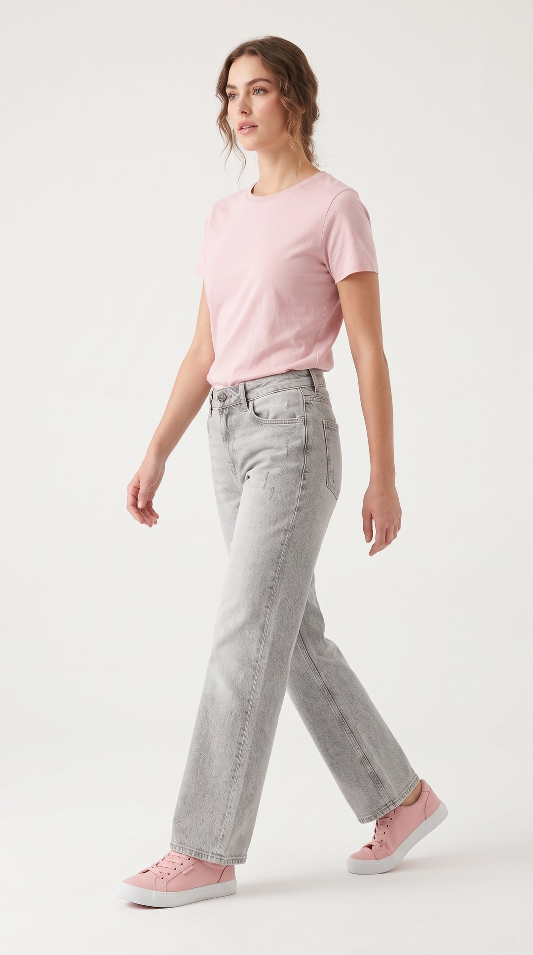 Tahriş Detaylı Gri Wide Leg Kot Pantolon - 3. görsel