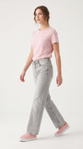 Tahriş Detaylı Gri Wide Leg Kot Pantolon - 3. görsel