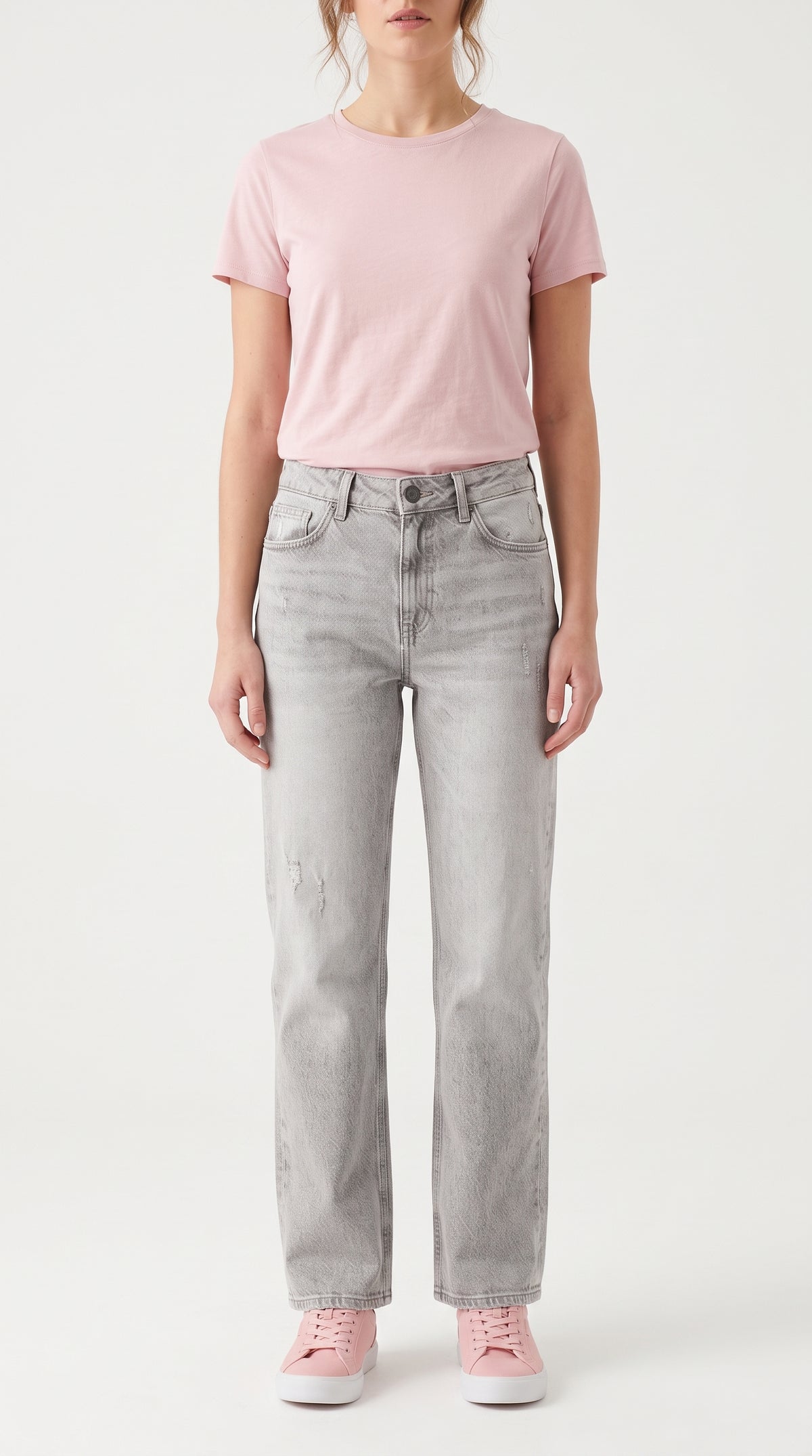Tahriş Detaylı Gri Wide Leg Kot Pantolon - 4. görsel