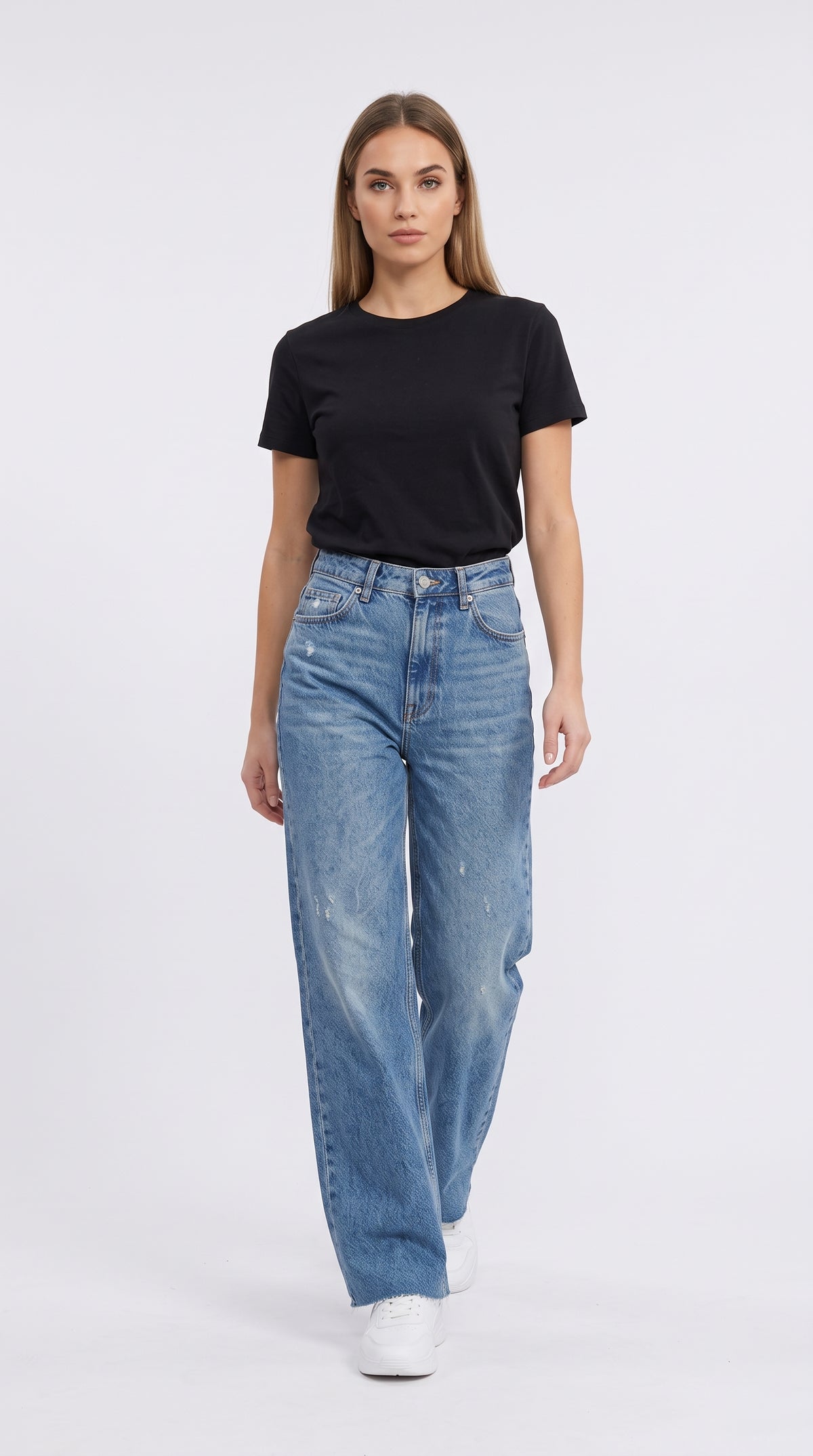Tahriş Detaylı Kesik Paça Wide Leg Kot Pantolon