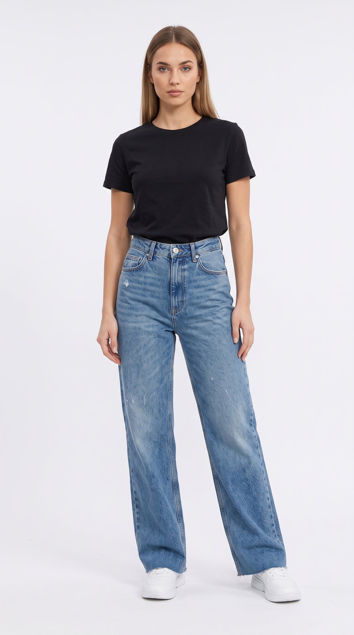 Tahriş Detaylı Kesik Paça Wide Leg Kot Pantolon - 2. görsel