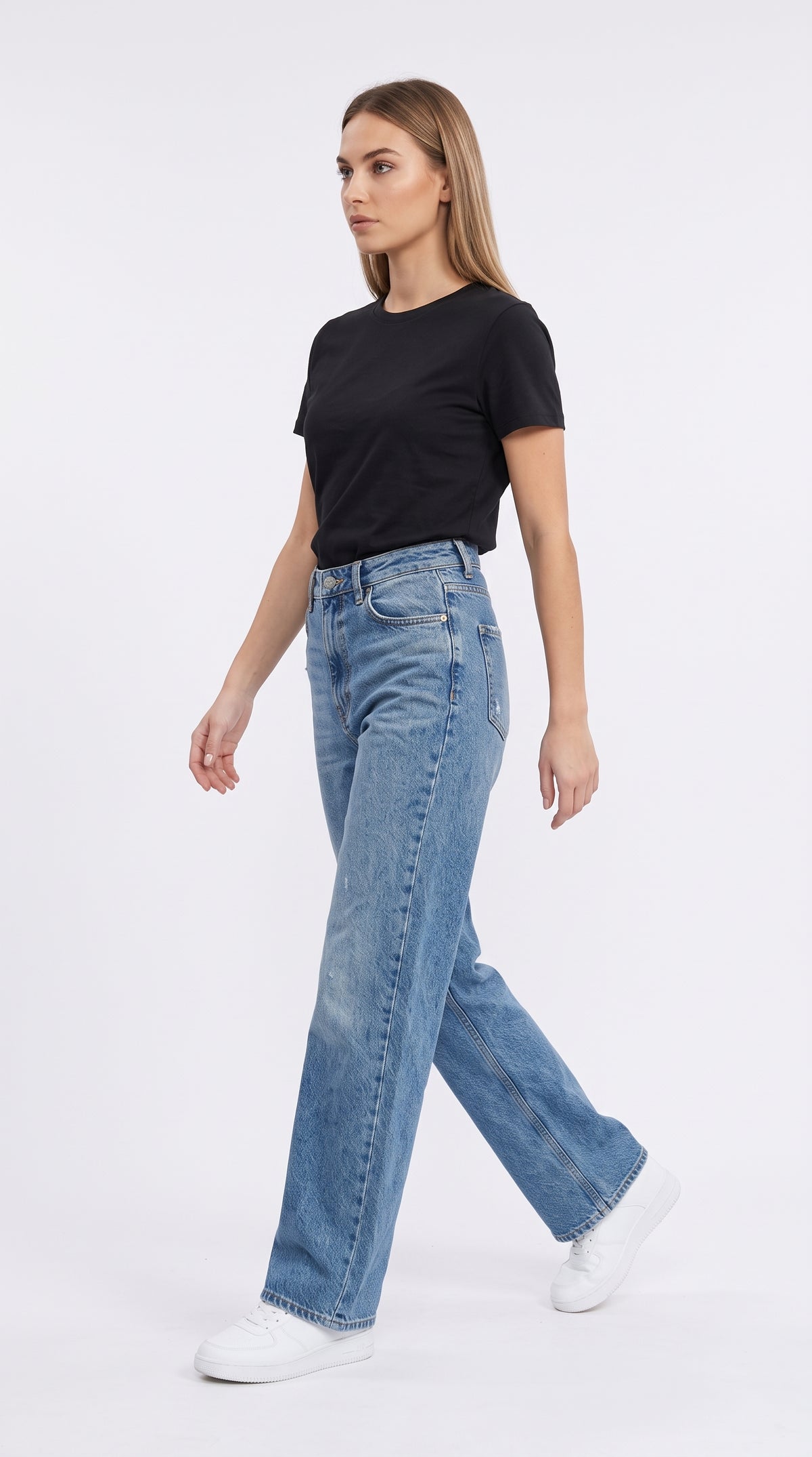 Tahriş Detaylı Kesik Paça Wide Leg Kot Pantolon - 3. görsel