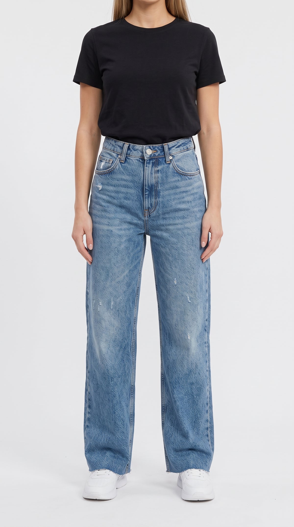 Tahriş Detaylı Kesik Paça Wide Leg Kot Pantolon - 4. görsel