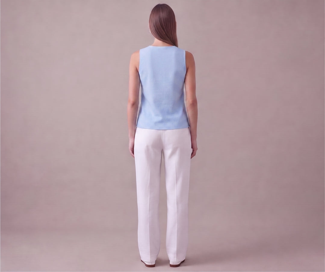 Mavi yuvarlak yaka kolsuz kadın atlet - 4. görsel