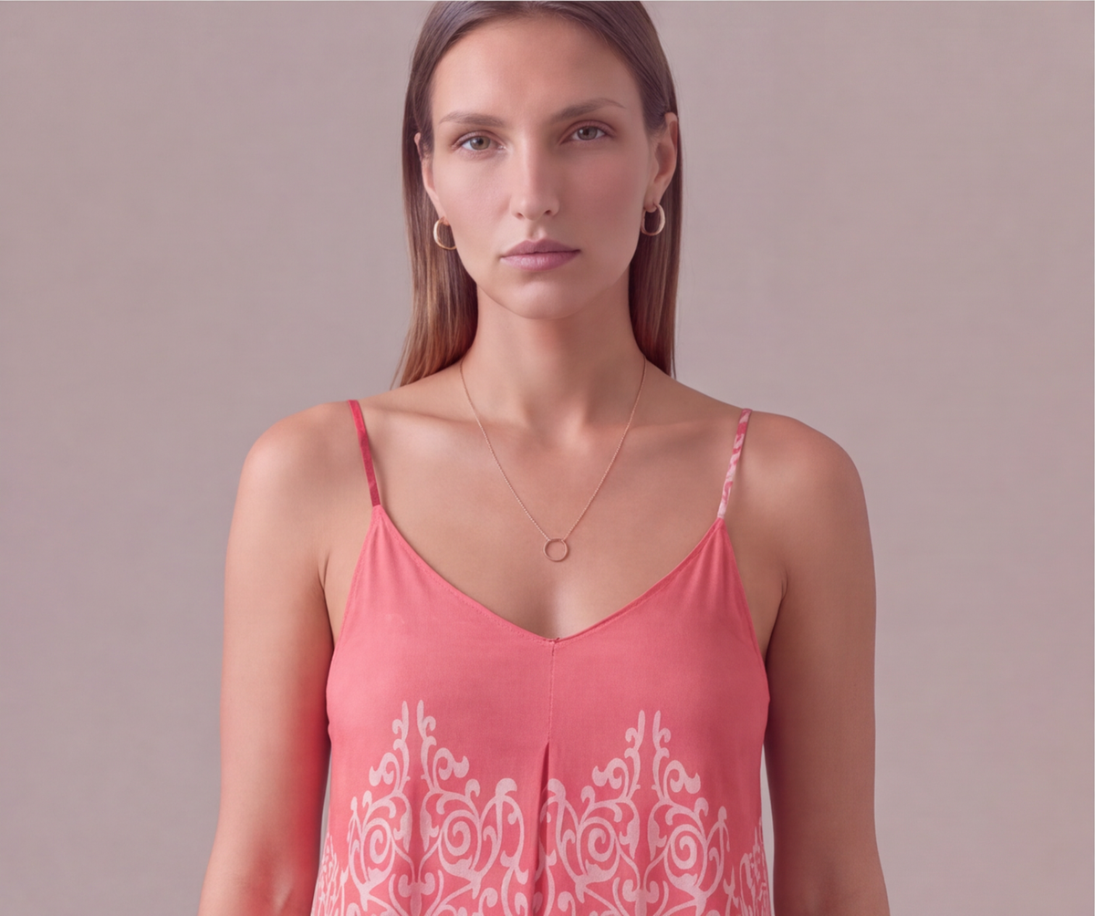 Pembe damask barok desenli ip askılı uzun kadın elbise - 20. görsel
